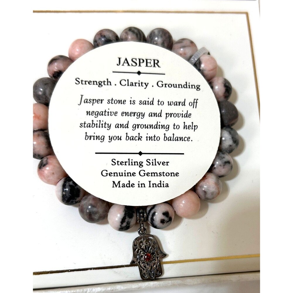 SHIVAM Jasper Stone Bracelet With Sterling Silver Charm‎ Made In India